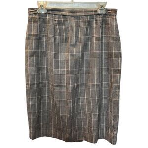 Silx Women's Silk Pencil Skirt Black, Gray, Red Plaid Stripe Size 12 Lined Midi